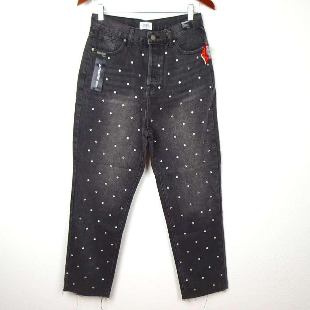 Rhinestone Jeans Simple Society Size 7 Gray Button Fly Cropped Straight Frayed
